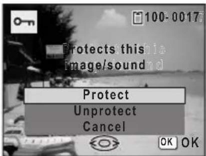 100-0017 Protects this image/sound Protect Unprotect Cancel