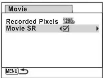 Movie Recorded Pixels 1280 Movie SR ✓ > MENU ↙