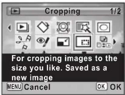 Cropping 1/2 For cropping images to the size you like. Saved as a new image MENU Cancel OK OK