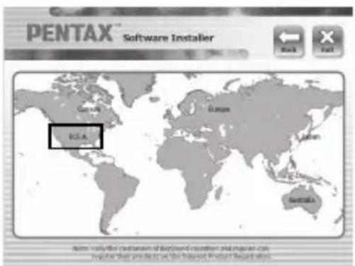PENTAX® Software Installer Back Next USA Europe Japan Australia Apply only the mechanism of deployed resources and storage tools Improve their product use on the Internet Product Solutions