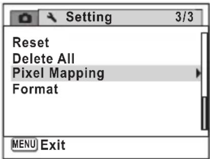 Setting 3/3 Reset Delete All Pixel Mapping Format MENU Exit