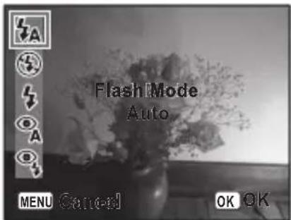 Flash Mode Auto MENU Cancel OK OK