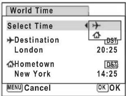 World Time Select Time Destination London 20:25 Hometown New York 14:25 MENU Cancel OK OK