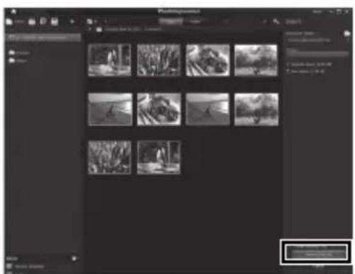 Screenshot of a photo editing software interface showing multiple grayscale landscape thumbnails and a confirmation dialog box.