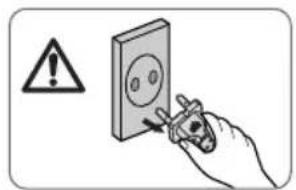 Safety warning symbol and electrical diagram showing a hand using a tool to adjust an electrical outlet with warning symbols