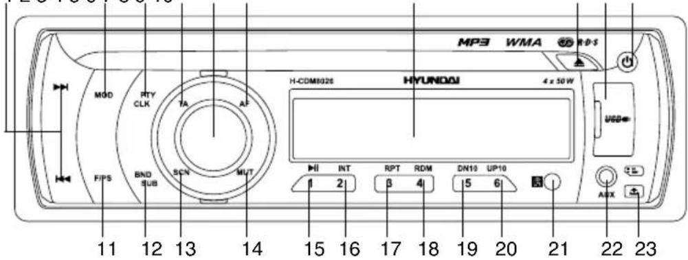 MP3 WMA H-CDM8026 HYUNDDI 4 x 50W INT RPT RDM DN10 UP10 1 2 3 4 5 6 AUX 11 12 13 14 15 16 17 18 19 20 21 22 23