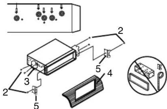 Technical diagram of a device with numbered components and an inset showing a close-up view of a mechanical assembly.