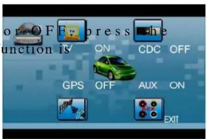 or OFF press the function is ON CDC OFF GPS OFF AUX ON EXIT