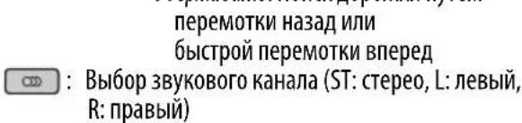 перемотки назад или быстрой перемотки вперед : Выбор звукового канала (ST: стерео, L: левый, R: правый)