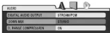 AUDIO DIGITAL AUDIO OUTPUT STREAM/PCM DOWN MIX STEREO D. RANGE COMPRESSION ON