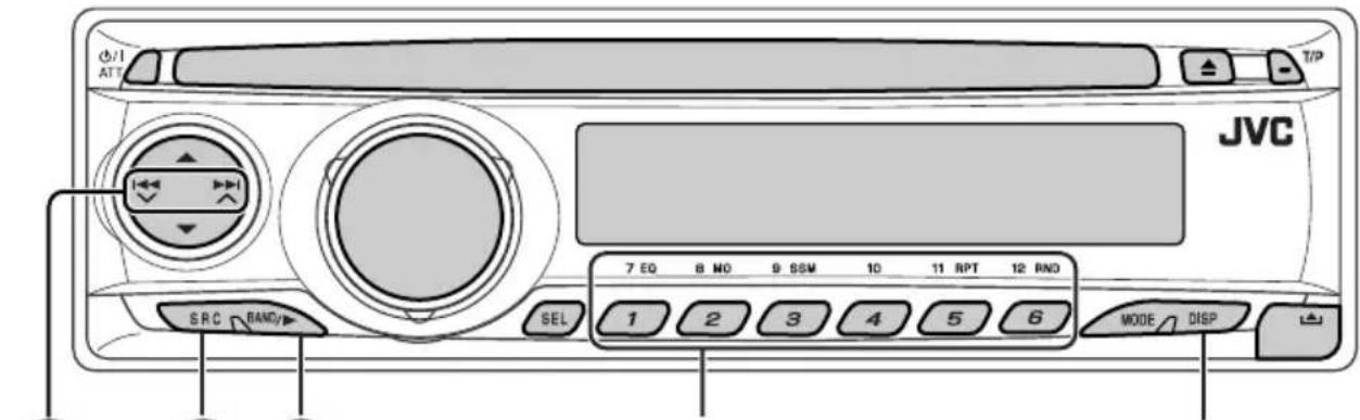 JVC 7 EQ 8 NO 9 SSM 10 11 RPT 12 RND 1 2 3 4 5 6 MODE DISP SRC BAND/ SEL