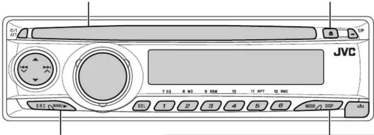JVC 7 EQ 8 MO 9 SSM 10 11 RPT 12 RND SRC BAND/- SEL 1 2 3 4 5 6 MODE DISP