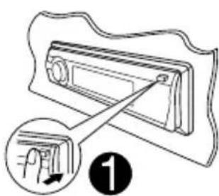 Diagram showing a device with a handle and a magnified view of the handle being inserted, labeled with number 1.