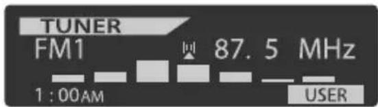 TUNER FM1 1 : 00AM 87.5 MHz USER