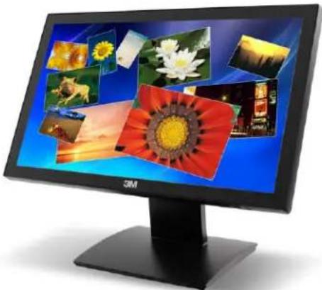 Modern computer monitor displaying a collage of various flower images and photos on its screen (no text or symbols visible)