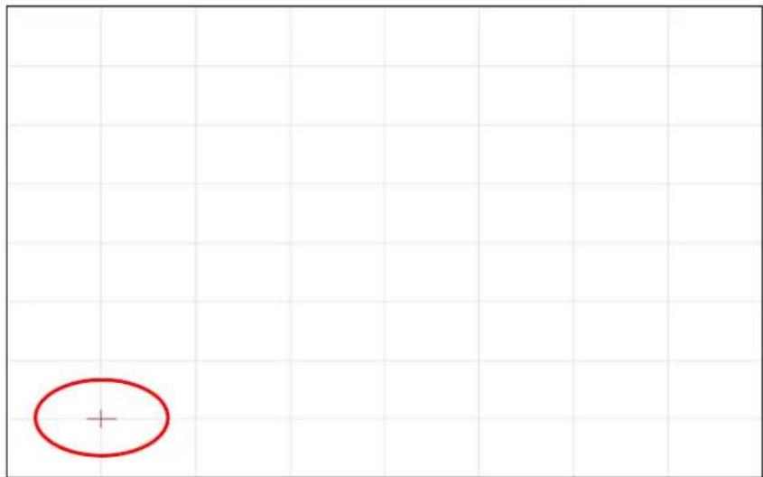 Blank grid paper with a red oval containing a plus sign in the bottom-left corner.