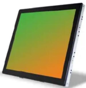 Close-up of a flat electronic device with a green-to-orange gradient screen (no text or symbols visible)