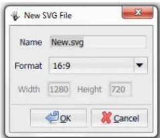 New SVG File Name New.svg Format 16:9 Width 1280 Height 720 OK Cancel