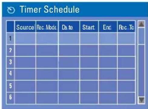 Timer Schedule Source Rec Mode Date Start End Rec To 1 2 3 4 5 6