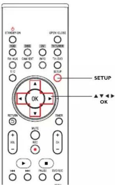 STANDY ON HINDI FIN/FLIX T/C OPEN/CLOSE DRUG CAN/TEXT INFO TNT/TUMBER TA(OVO) SETUP OK RETURN VOL + - WRITE REC OK + - OK PULSE DVD/REC