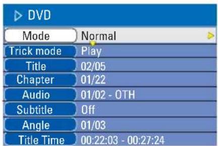 DVD Mode Normal Trick mode Play Title 02/05 Chapter 01/22 Audio 01/02 - OTH Subtitle Off Angle 01/03 Title Time 00:22:03 - 00:27:24