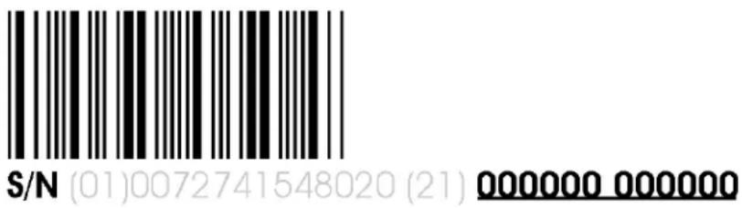S/N (01)0072741548020 (21) 000000 000000