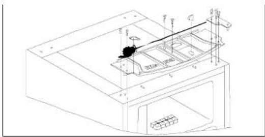 Technical diagram of a microwave oven with labeled components and internal structure