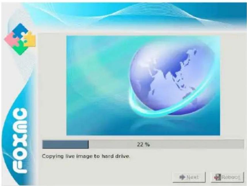 FOXNC 22 % Copying live image to hard drive. Next Reboot