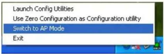 Launch Config Utilities Use Zero Configuration as Configuration utility Switch to AP Mode Exit