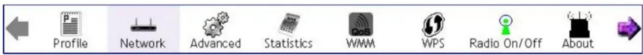 Profile Network Advanced Statistics WMM WPS Radio On/Off About