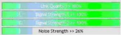Link Quality >> 100% Signal Strength 1 >> 100% Signal Strength 2 >> 100% Noise Strength >> 26%