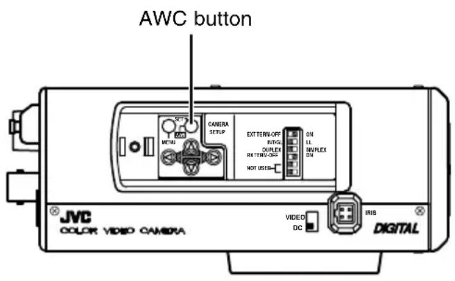 AWC button JVC COLOR VIDEO CAMERA CAMERA SETUP EXTERNAL-OFF ON DI DUPLEX IN TURU-035 IN PLEX NOT USED VIDEO DC IRIS DIGITAL