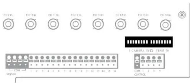 CH9 in CH10 in CH11 in CH12 in CH13 in CH14 in CH15 in CH16 in COM 75 SENSOR T CAMERA 75 □ TERM 76 COM 1 2 3 4 CONTROL