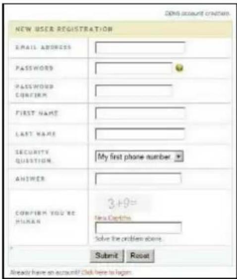 ONE ACCOUNT CREATION NEW USER REGISTRATION EMAIL ADDRESS PASSWORD PASSWORD CONFIRM FIRST NAME LAST NAME SECURITY QUESTION My first phone number ANSWER CONFIRM YOU ARE HUMAN 3+9= New Orders Solve the problem above. Submit Reset Already have an account? Click here to logm
