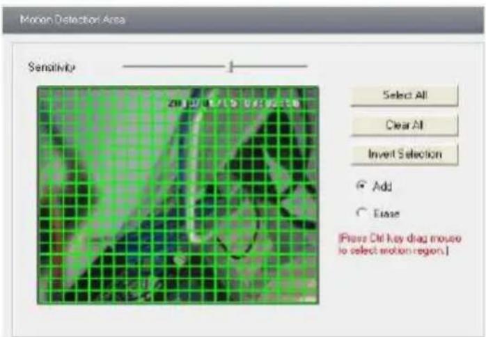 Motion Detection Area Sensitivity Select All Clear All Invert Selection Add Ease (Pierce Ctrl key drag mouse to select motion region.)