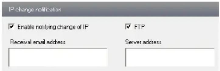 IP change notification ✓ Enable notifying change of IP Receival email address ✓ FTP Server address