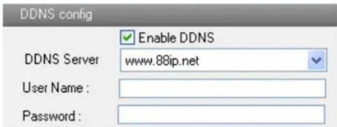 DDNS config Enable DDNS DDNS Server www.88ip.net User Name : Password :