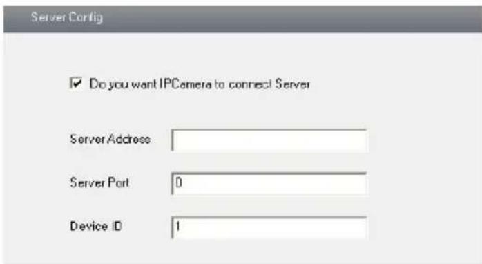 Server Config ✓ Do you want IPCamera to connect Server Server Address Server Port 0 Device ID 1