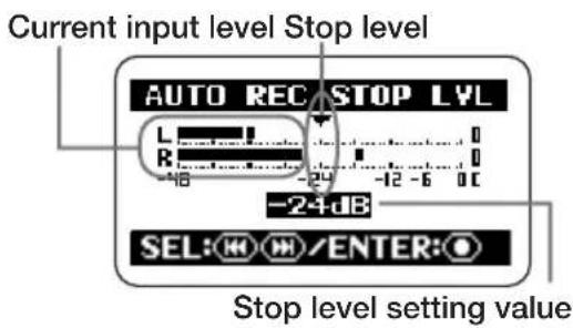SAMSON ZH2 - If you want the recording to also stop automatically, set the auto stop function to ON and specify the stop level. - 2