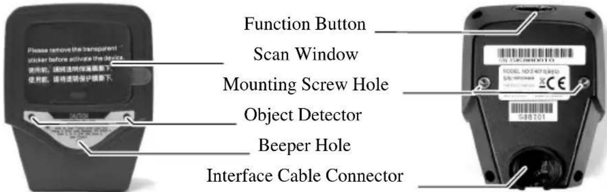 Function Button Scan Window Mounting Screw Hole Object Detector Beeper Hole Interface Cable Connector