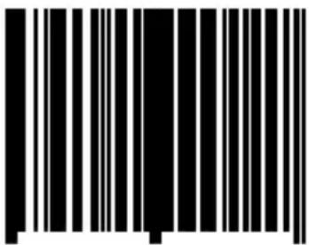 Black and white barcode image with vertical lines and a small black square at the bottom center.