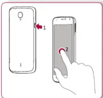 Diagram showing a smartphone being pushed to touch a screen, labeled with step 1 and step 2.