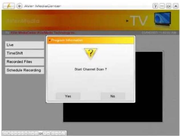 AVer MediaCenter Live TimeShift Recorded Files Schedule Recording Program Information Start Channel Scan ? Yes No