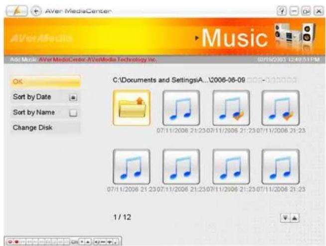 AVerMediaCenter Music Add Music AVerMediaCenter.AVerMedia Technology Inc. 08/10/2003 12:40:51PM OK Sort by Date Sort by Name Change Disk C:\Documents and SettingsA...\2006-06-09 07/11/2008 21:23 07/11/2006 21:23 07/11/2008 21:23 07/11/2006 21:23 07/11/2006 21:23 07/11/2006 21:23 1/12