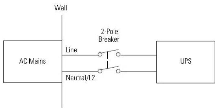 Wall AC Mains Line 2-Pole Breaker Neutral/L2 UPS
