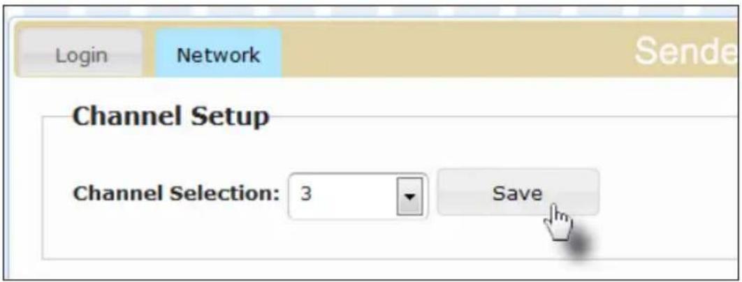 Login Network Sende Channel Setup Channel Selection: 3 Save