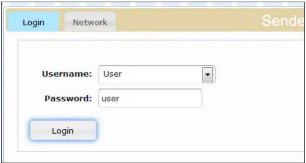 Login Network Sender Username: User Password: user Login