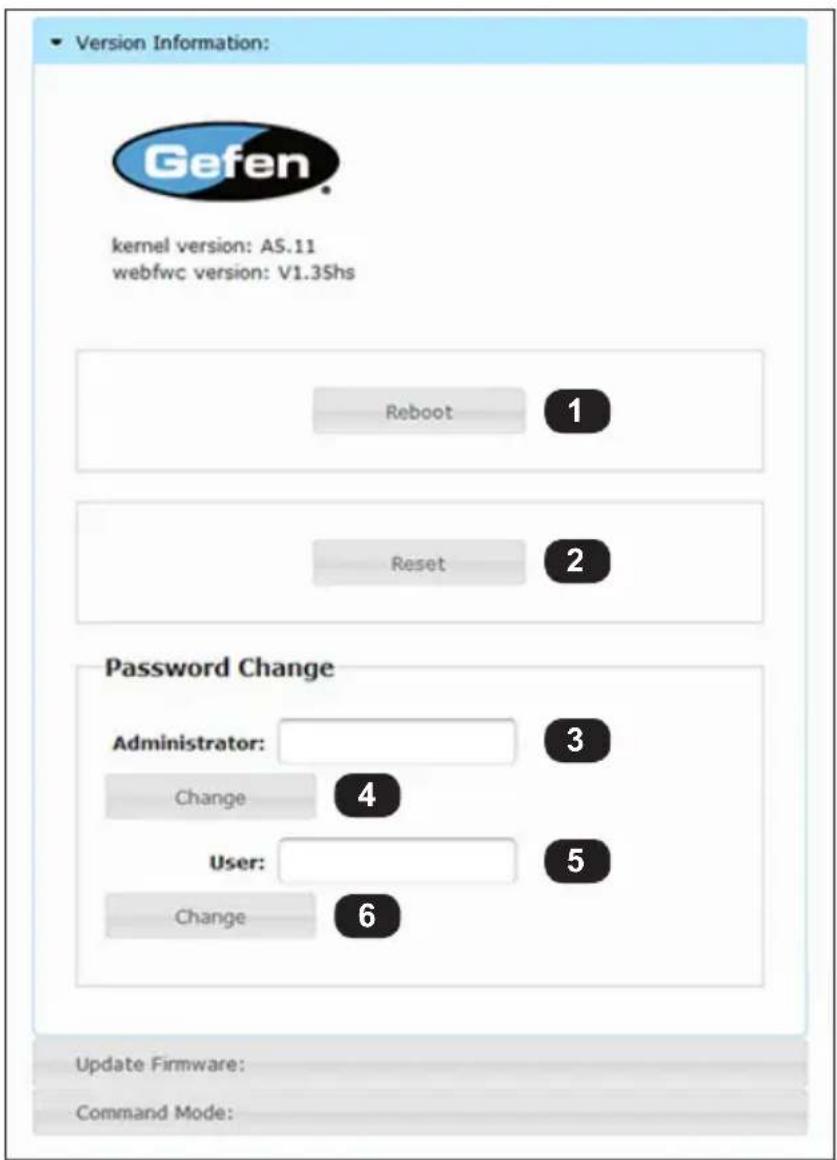 Version Information: kernel version: AS.11 webfwc version: V1.3Shs Reboot 1 Reset 2 Password Change Administrator: 3 Change 4 User: 5 Change 6 Update Firmware: Command Mode: