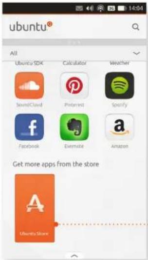 ubuntu® All Ubuntu SDK Calculator Weather SoundCloud Pinterest Spofty Facebook Evernote Amazon Get more apps from the store Ubuntu Store