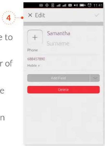 4 Edit + Samantha Surname Phone 688457890 Mobile > Add Field Delete